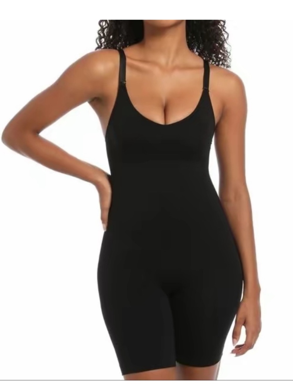 Black Full-Body Shaping Romper with Adjustable Straps
